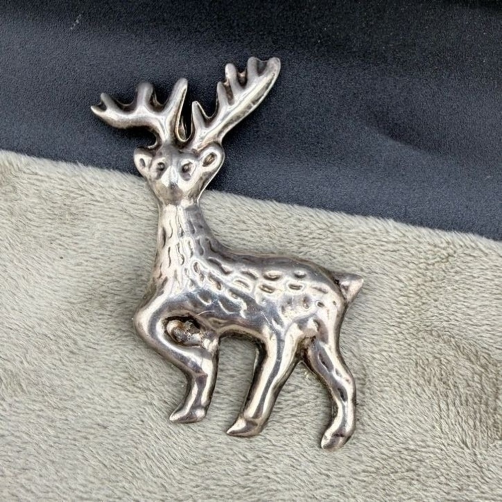 Vintage Taxco Sterling Silver Brooch Pendant Deer Elk Reindeer